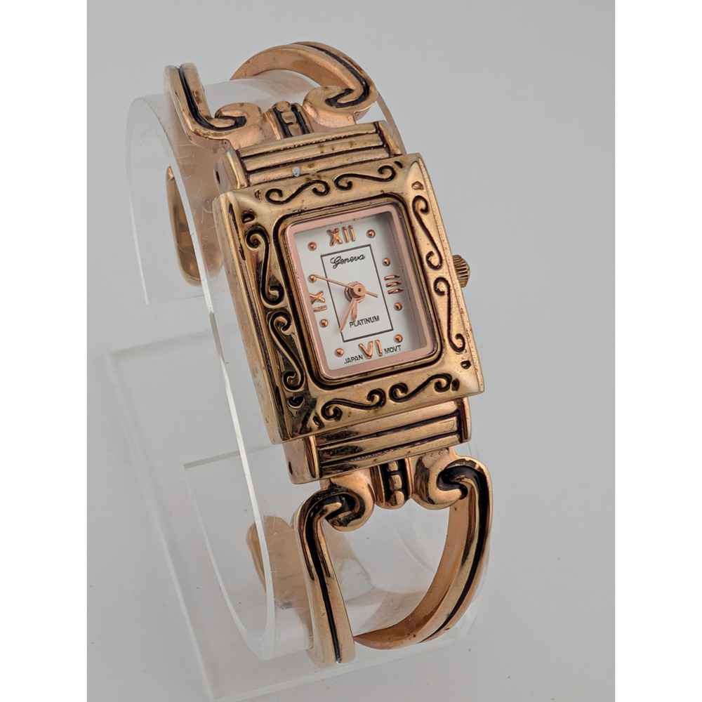 Geneva Platinum Women's Watch 23mm Case Rose Gold Bangle Band- New Battery